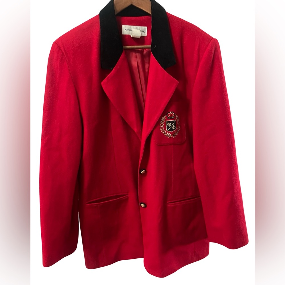 Vintage Red Prep School Blazer with Black Collar
